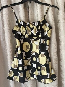 Vintage IZ Byer California Geometric Pattern Babydoll W/Braided Straps Top S - Picture 1 of 9