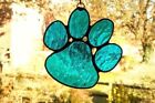 Turquoise DOG PAW Real & Authentic Stained Glass SUNCATCHER Animal Lovers Gifts