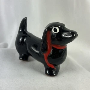 Dachshund Wiener Dog Figurine Black Terra Cotta 2.5” X 3.5” Korea - Picture 1 of 6