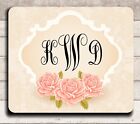  MOUSE PAD - PINK ANTIQUE ROSES WITH MONOGRAM - QUALITY PERSONALIZED FREE  