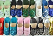 WOMENS MOROCCAN LEATHER SEQUIN BABOUCHE SLIPPERS SHEEPSKIN MULES **STAR DESIGN**