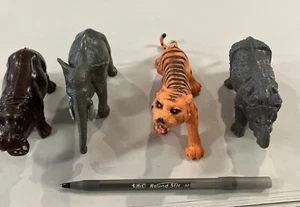 Lot 4 Vintage NF Hong Kong Rubber Jungle Animals Tiger  Elephant Rhino Hippo - Picture 1 of 7