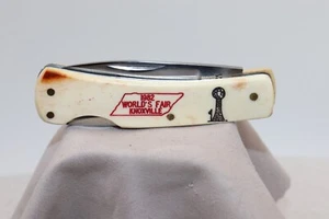 Frost Cutlery Small Lock Back Smooth Bone Scales 1982 WORLD'S FAIR Pocket Knife - Picture 1 of 15