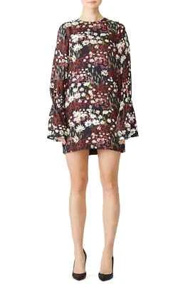 MOTHER OF PEARL $595 Floral Wild Meadow Morgan Mini Bell Sleeve Dress Size US 4 - Image 1 of 4