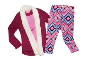 NWT GIRLS size 4 CRANBERRY, PINK & PURPLE ABSTRACT LEGGING & TEE with CARDIGAN - Picture 1 of 5