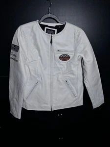 Chaqueta de cuero blanca para mujer talla L Harley Davidson 120 aniversario Café Racer - Imagen 1 de 9