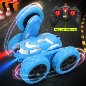 RC Stunt Car 4WD 2.4Ghz Double-Sided Car 360°with Light Flips Rotating Cars-Blue - Picture 1 of 10