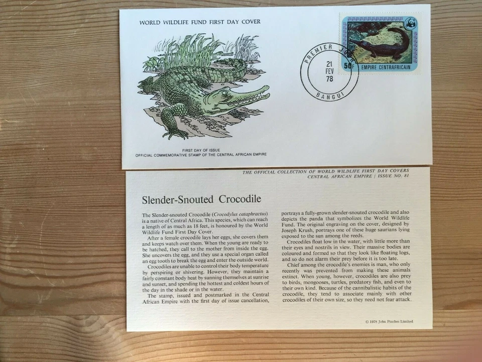 COCHE REPÚBLICA CENTROAFRICANA 1978 FDC WWF COCODRILO HOCICO DELGADO Foto 1 de 1