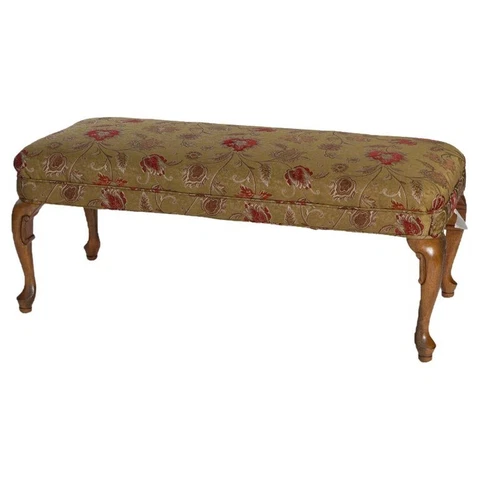 Queen Anne Style Upholstered Mahogany Long Bench 20th C Cover