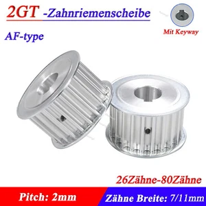 GT2 26-80Zähne Zahnriemenrad "AF" Riemenscheibe Drucker Mit Keyway,Breite 7/11mm - Bild 1 von 7