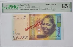 2014 Cape Verde "SPECIMEN" 2000 Escudos PMG65 EPQ GEM UNC {P-74s} - Picture 1 of 4