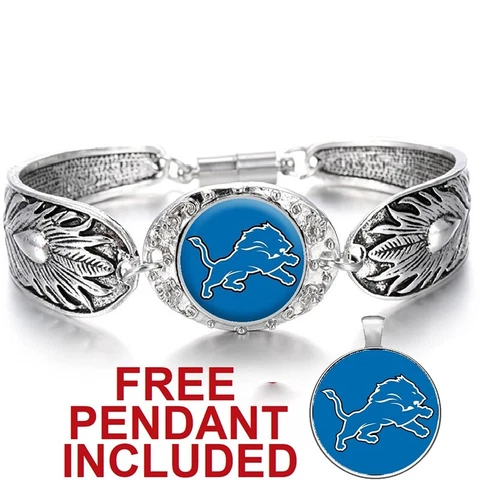 Detroit Lions Women's Sterling Silver Bracelet Football Gift w Gift Pkg D3 Cover