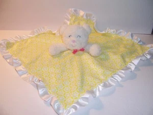 SECURITY BLANKET - CARTER'S - WHITE BEAR / YELLOW PRINT/ SATIN RUFFLES - VGC - Picture 1 of 3
