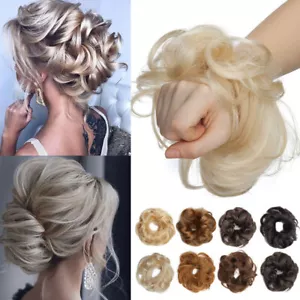 100% Human Hair Curly Messy Bun Hair Piece Scrunchie Updo Real Hair Extensions A - Picture 1 of 40