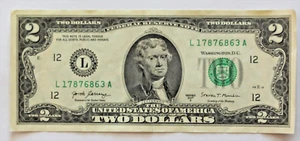 US$2,00 dos dólares; billete; serie 2017A; L17876863A - Imagen 1 de 2