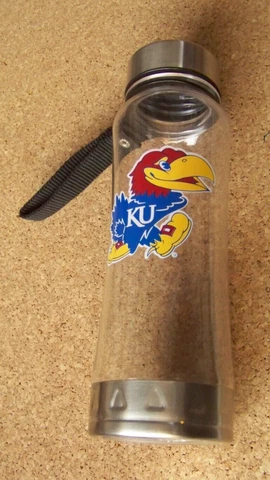 KU University of Kansas Jayhawks water bottle travel plastic aluminum 9.4" tall Cover