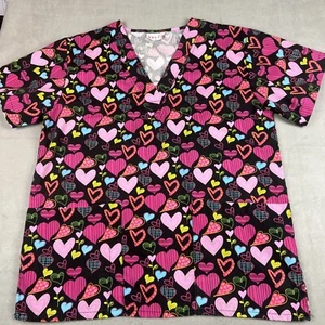 Damen Scrub Top Größe S Valentinstag Herzen Rosa Schwarz Liebe Taschen - Bild 1 von 7