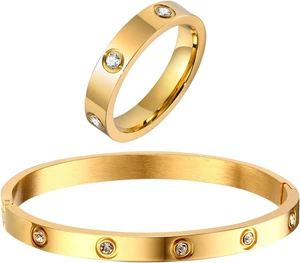 Pulseras con anillos de oro para mujer, pulsera de amistad enchapada en oro de 18 quilates circón cúbico - Imagen 1 de 12