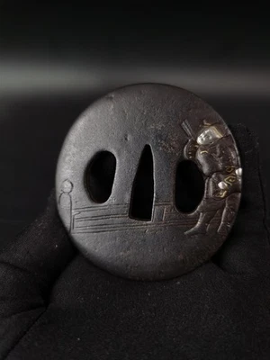 Tsuba tipo japonês padrão YangYouJi para período Wakzashi Edo antigo A275 - Imagem 1 de 4