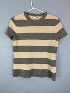 J Crew Sweater Womens Small Gray Cream Striped 100% Cashmere Short Sleeve Knit - Picture 1 of 10