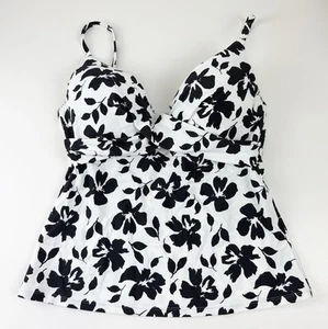 Island Escape Tankini Bikini Top Womens 14 Black White Floral Underwire NWT - Picture 1 of 10