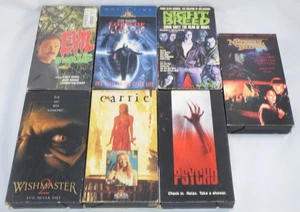 VHS Lot 7 Horror Movies - CARRIE WISHMASTER 2 NIGHT BREED NEEDFUL THINGS PSYCHO - Picture 1 of 3