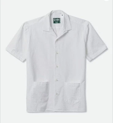 Gitman Vintage Seersucker Cotton Cuban Shirt in White - Made In USA - Pockets - Image 1 of 4