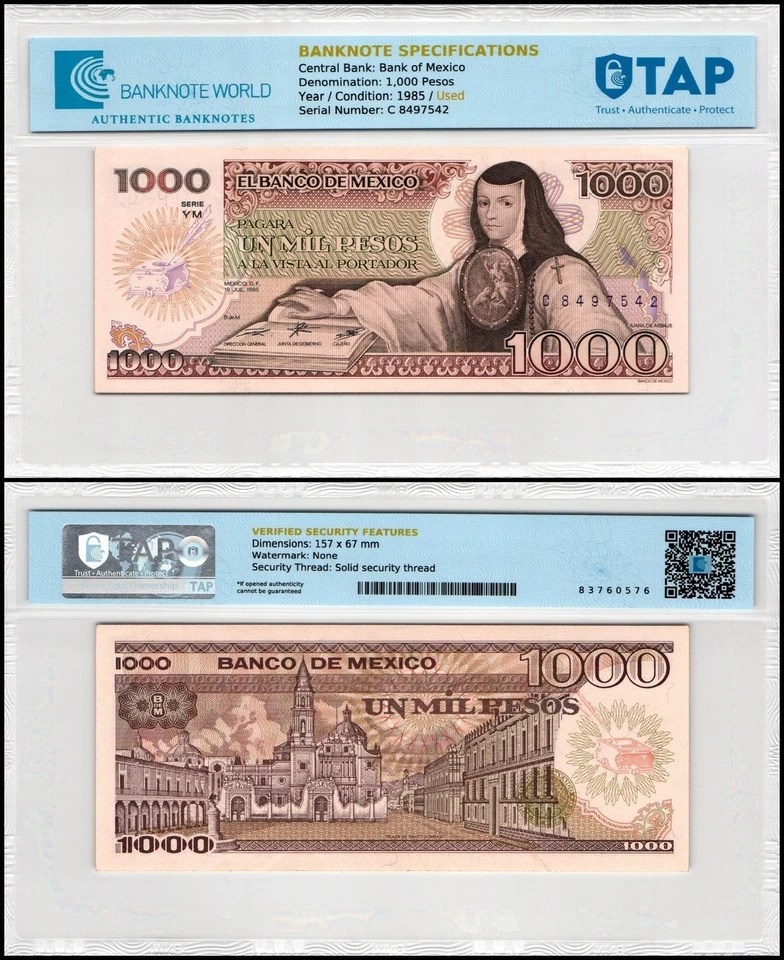 Mexico 1000 Pesos, 1985, P-85, Used Signatures and Dates Vary, Authenticated - Image 1 of 1
