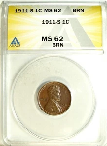 1911 S ANAC's MS 62 BRN Lincoln Cent ☆☆ Uncirculated ☆☆ Great Set Filler 194 - Picture 1 of 2