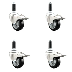 3.5 Inch 316SS Black Poly Swivel 1 Inch Expanding Stem Caster Set Lock Brake - Picture 1 of 4