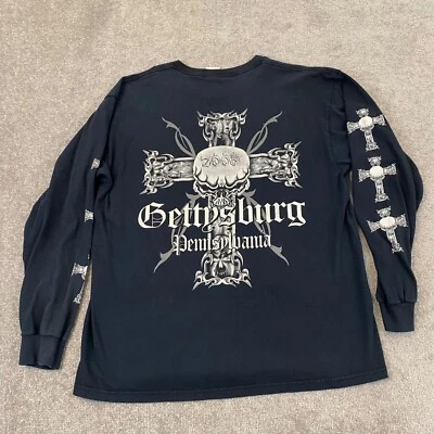 Camisa De Colección Gettysburg Pennsylvania Para Hombres XL Negra Blanca Manga Hit Motociclista Calavera Y2K Foto 1 de 4