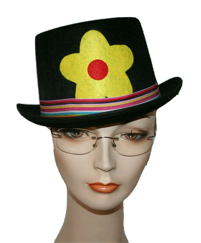 Sombrero de copa de payaso negro flor circo payaso vestir disfraz accesorio teatral Foto 1 de 4