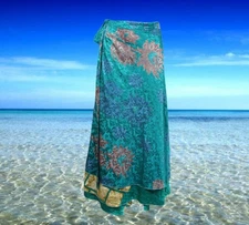 Womens Magic Wrap Skirt, Floral Double Layers Blue Wrap Skirts Handmade One Size