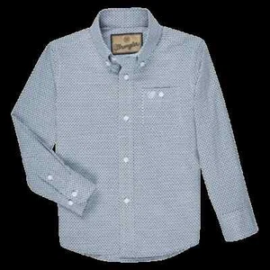 WRANGLER BOY'S BLUE SEA CROSS BUTTON DOWN LONG SLEEVE SHIRT - Picture 1 of 1