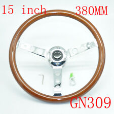 Brown Universal Classic Real Mahogany Wood Steering Wheel 380mm 15inch GN309