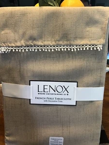 Lenox French Perle Tablecloth Decorative Trim 70” Round Natural With Storage Bag - Picture 1 of 9