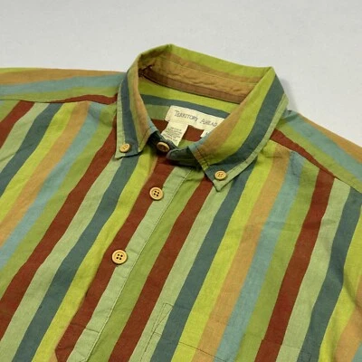 Винтажная рубашка Territory Ahead льняная хлопковая в полоску многоцветная мужская размер M - Изображение 1 из 4