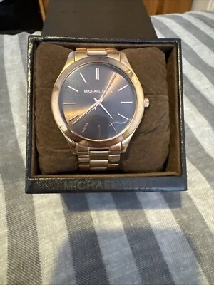 Michael Kors Wrist Watch Black, Rose Gold Slim Runway MK3181 New Battery Mint!! - Image 1 of 4