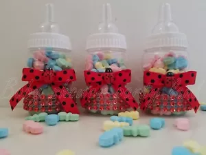 Babyparty 12 Marienkäfer Gastgeschenk befüllbare Flaschen Preise Spiele Junge blau Deko - Bild 1 von 10