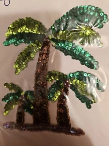 Elegance Sequin Art Palm Tree Glitter Shiny Sweatshirt Sweater Applique VTG New - Picture 1 of 6