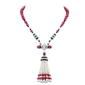 Cultured Pearl Handmade Tassel Necklace 925 Sterling Silver Cocktail Jewellery - Picture 1 of 1