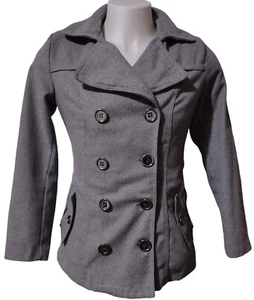 Bongo Pea Coat Women’s Large Double Breasted Jacket Belted Zip Pockets Gray Nice - Picture 1 of 12