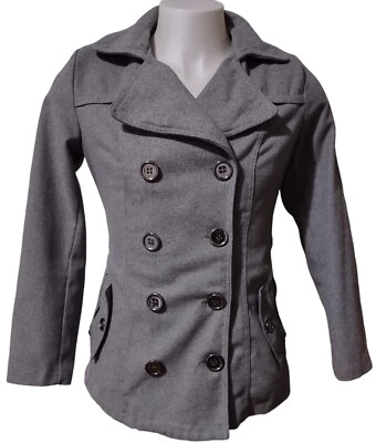 Abrigo Bongo Pea Grande Para Mujer Chaqueta Doble Pecho Bueno Gris Cinturón Bolsillos con Cremallera Foto 1 de 4