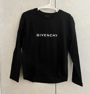Givenchy kid girl black long sleeve tshirt logo size 6a snug fit - Picture 1 of 5