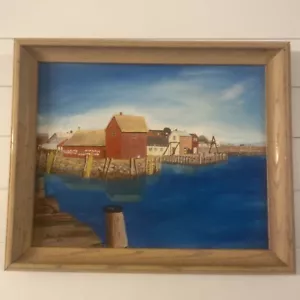 Vtg Framed Water Lobster Shack Signed Nova Scotia on Board Art Painting ‘89 Oil - Picture 1 of 10