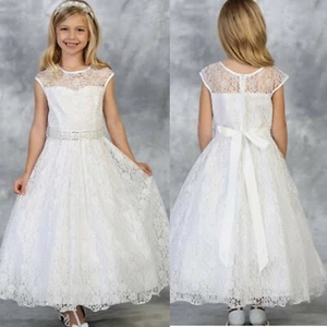 White Lace Flower Girl Dress Holy Communion Dress Girls Pageant Dress NWT  - Picture 1 of 2