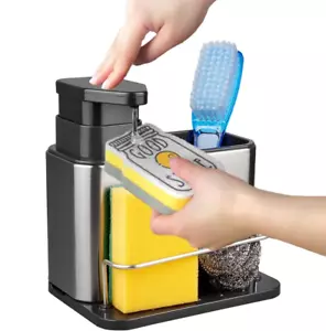 ✨ Dish Soap Dispenser, 3-In-1 Sponge and Brush Holder, Caddy, Stainless Steel Or - Picture 1 of 11