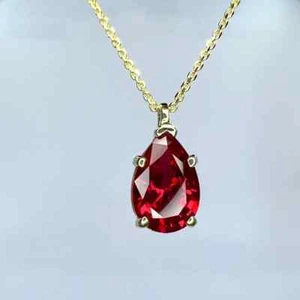 6 Ct Pear-Cut Lab-Created Ruby Solitaire Necklaces & Pendants Yellow Gold Plated - Picture 1 of 5