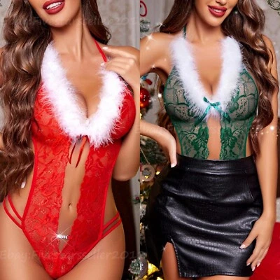 Conjunto de ropa interior de disfraz de encaje Babydoll de Santa Babydoll de Navidad para mujeres sexy Foto 1 de 4