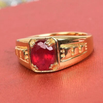 Heizbar Rubin Edelstein Mit Vergoldet 925 Sterlingsilber Ring für Herren #3504 - Bild 1 von 4